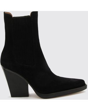 Paris Texas Dallas Suede Western Chelsea Boots With High Flared Heel - Black