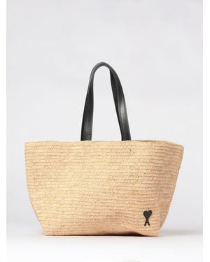 Ami Paris Bolso Tote De Hombro De Paja - Neutro