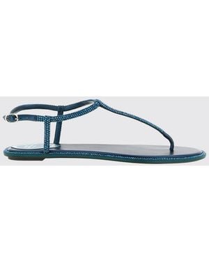 Rene Caovilla Diana Nappa Leather Sandals With Rhinestones - Green