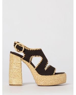 Paloma Barceló Suede And Raffia High-Heel Platform Sandals Paloma Barceló - Natural