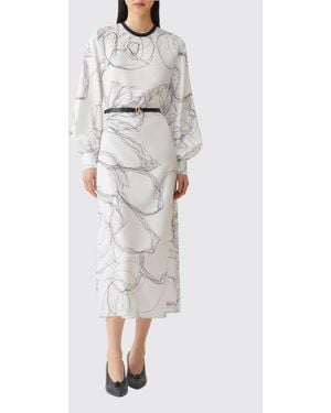 Fabiana Filippi Floral Print Silk Midi Dress With Balloon Sleeves - White