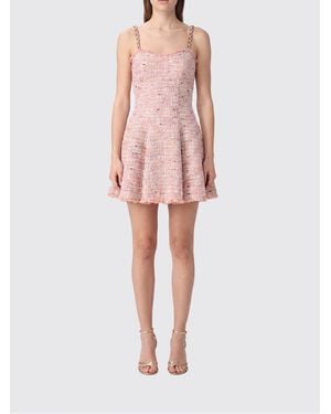 Balmain A-Line Tweed Midi Dress With Square Neckline And Abstract Pattern - Pink