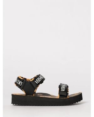 Versace Jeans Couture Fabric Sandals With Printed Logo - Black