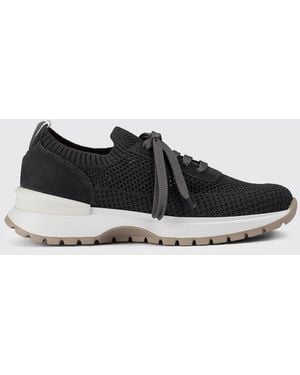 Doucal's Crochet Knit And Suede Trainers - White
