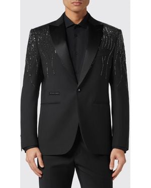 Philipp Plein Single-Breasted Crêpe Blazer With Peak Lapels And Rhinestone Embroidery - Black