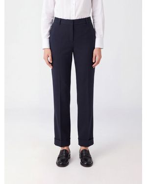 Alberto Biani Mid-Rise Straight-Leg Stretch Virgin Wool Pants - Blue