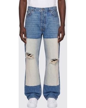 Maison Margiela Straight Leg Cotton Denim Jeans With Patchwork Effect - Blue