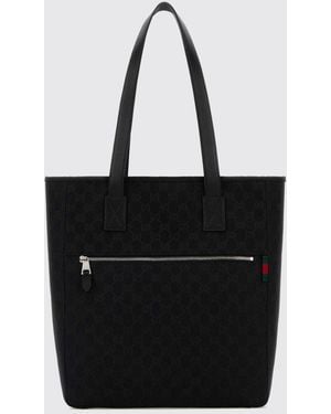 Gucci Tote-Bag Aus Jacquard-Gewebe Mit Gg-Monogramm Und Ledergriffen - Schwarz