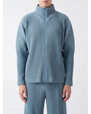 Homme Plissé Issey Miyake Homme Plissé Issey Miyake Pleated Cardigan With Turtleneck And Zip - Blue