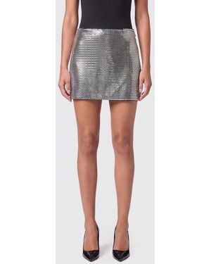 Philipp Plein Minigonna A Tubino Slim Fit A Vita Alta Con Applicazione Di Strass - Metallizzato