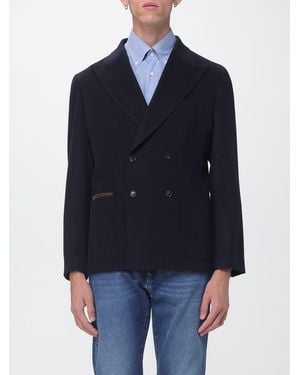 Luciano Barbera Double-Breasted Pure Wool Blazer With Welt Pockets - Blue