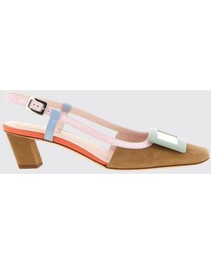 Roger Vivier Belle Vivier Bicolour Leather Slingback Court Shoes With Square Toe - Pink