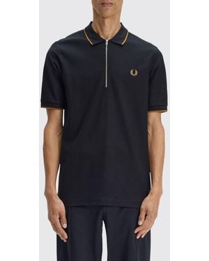 Fred Perry Polo De Algodón Con Cierre De Cremallera Y Ribetes En Contraste - Negro