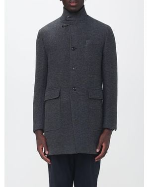 Fay Single-Breasted Knee-Length Wool-Blend Coat With High Collar And Patch Pockets - Blue