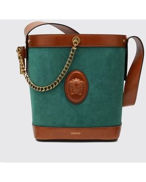 Versace Pivot Suede Bucket Bag - Blue