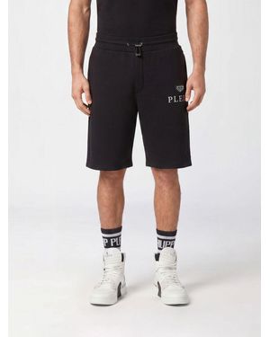 Philipp Plein Jersey Jogging Shorts With Drawstring And Contrasting Logo - Black