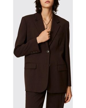Twinset Kurzer Einreihiger Satin-Blazer Mit Reverskragen Und Pattentaschen - Schwarz