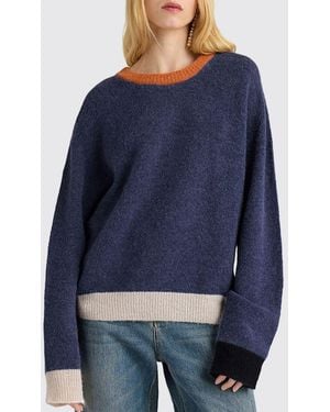 Momoní MomonÌ Jersey De Cuello Redondo Relaxed Fit Momonì En Mezcla De Alpaca Con Ribetes A Contraste - Azul
