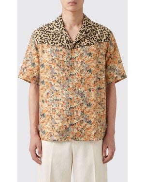 Valentino Garavani Animalier And Floral Print Silk Bowling Shirt - Natural