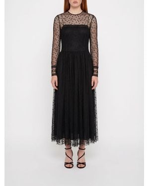 Alberta Ferretti Vestido Midi De Ceremonia De Tul Con Manga Larga Y Cuello Redondo - Negro