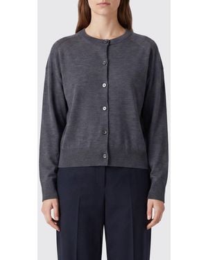 Loulou de Saison Pure Cashmere Crewneck Cardigan With Ribbed Edges - Blue