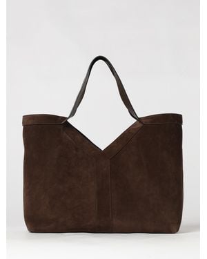 Saint Laurent Suede Calfskin Tote Bag With Double Handle - Brown