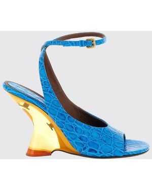 Dries Van Noten Crocodile Print Leather Sandals - Blue