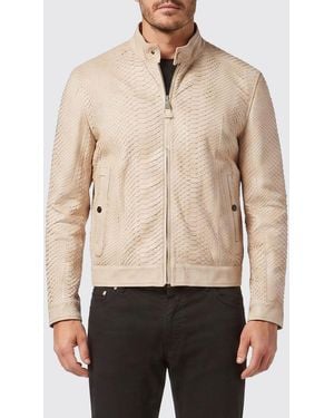 Billionaire Python Leather Biker Jacket With Zip And Rear Logo - Natural