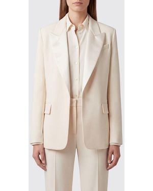 FEDERICA TOSI Single-Breasted Cropped Polyester Blazer With Peak Lapels - Natural