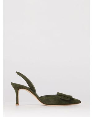 Manolo Blahnik Maysli Suede Slingback Pumps With Decorative Buckle - Natural
