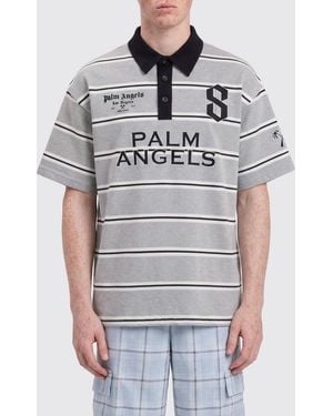 Palm Angels Gestreiftes Baumwoll-Poloshirt Mit Logo - Grau