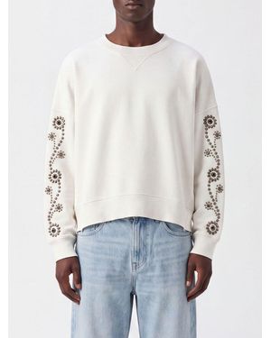 HTC Relaxed Fit Studded And Embroidered Cotton Sweatshirt - White