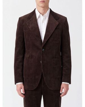 Tonywack Single-Breasted Velvet Blazer With Peak Lapels And Patch Pockets - Brown