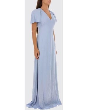 Jil Sander Long V-Neck Satin Evening Gown - Blue