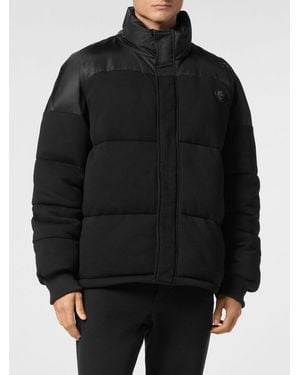 Philipp Plein Doudoune Courte Matelassée En Nylon Avec Col Montant Et Logo Hexagon - Noir