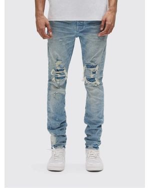 Purple Distressed Skinny Fit Mid-Rise Denim Jeans - Blue