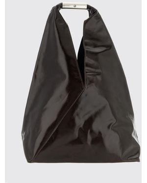 MM6 by Maison Margiela Japanese Smooth Leather Handbag With Iconic Stitching - Black