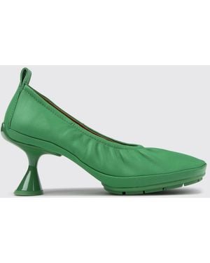 Camper Right Left Smooth Leather Pumps With Mid Spool Heel - Green
