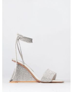 Twentyfourhaitch Lezira Rhinestone Fabric Wedge Sandal - White