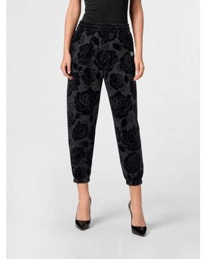 Philipp Plein Floral Print Jersey Jogging Pants With Hexagon Logo - Black