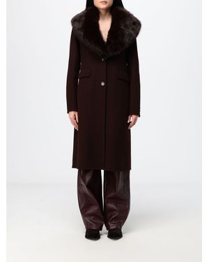 Hanita Single-Breasted Long Wool Blend Coat With Fur Collar - Black