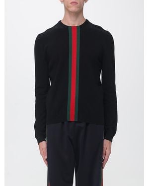 Gucci Slim Fit Striped Cashmere Crewneck Jumper With Web Detail - Blue
