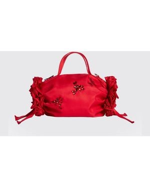 Simone Rocha Double Ribbon Nylon Handbag With Crystals And Bow - Red