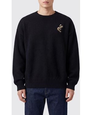 Fear Of God Wool Blend Crewneck Jumper With Embroidered Logo And Dropped Shoulders - Blue