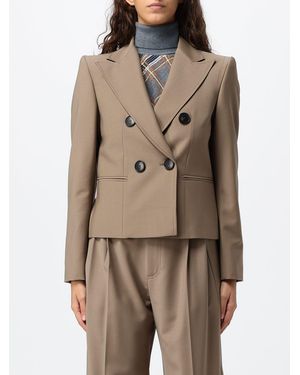Tela Double-Breasted Cropped Blazer With Peak Lapels - Natural