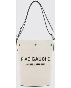 Saint Laurent Rive Gauche Linen Bucket Bag - White