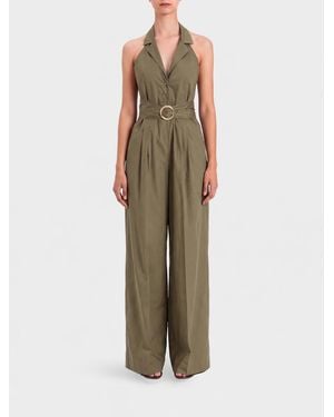 Twinset Safari-Style Wide-Leg Cotton Jumpsuit With Belt - Green