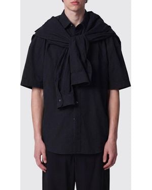 Maison Mihara Yasuhiro Camisa De Manga Corta De Mezcla De Algodón Y Lino - Negro