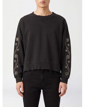 HTC Relaxed Fit Studded And Embroidered Cotton Sweatshirt - Black