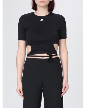 Courreges CourrÈ Ges Cotton Crop T-Shirts With Logo - Black